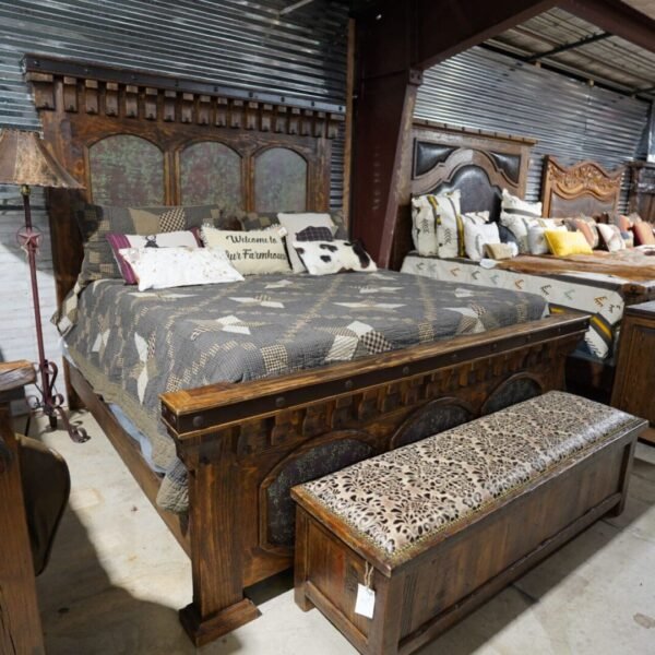 Carlota King hand hammered Copper turquoise distressed bedroom set